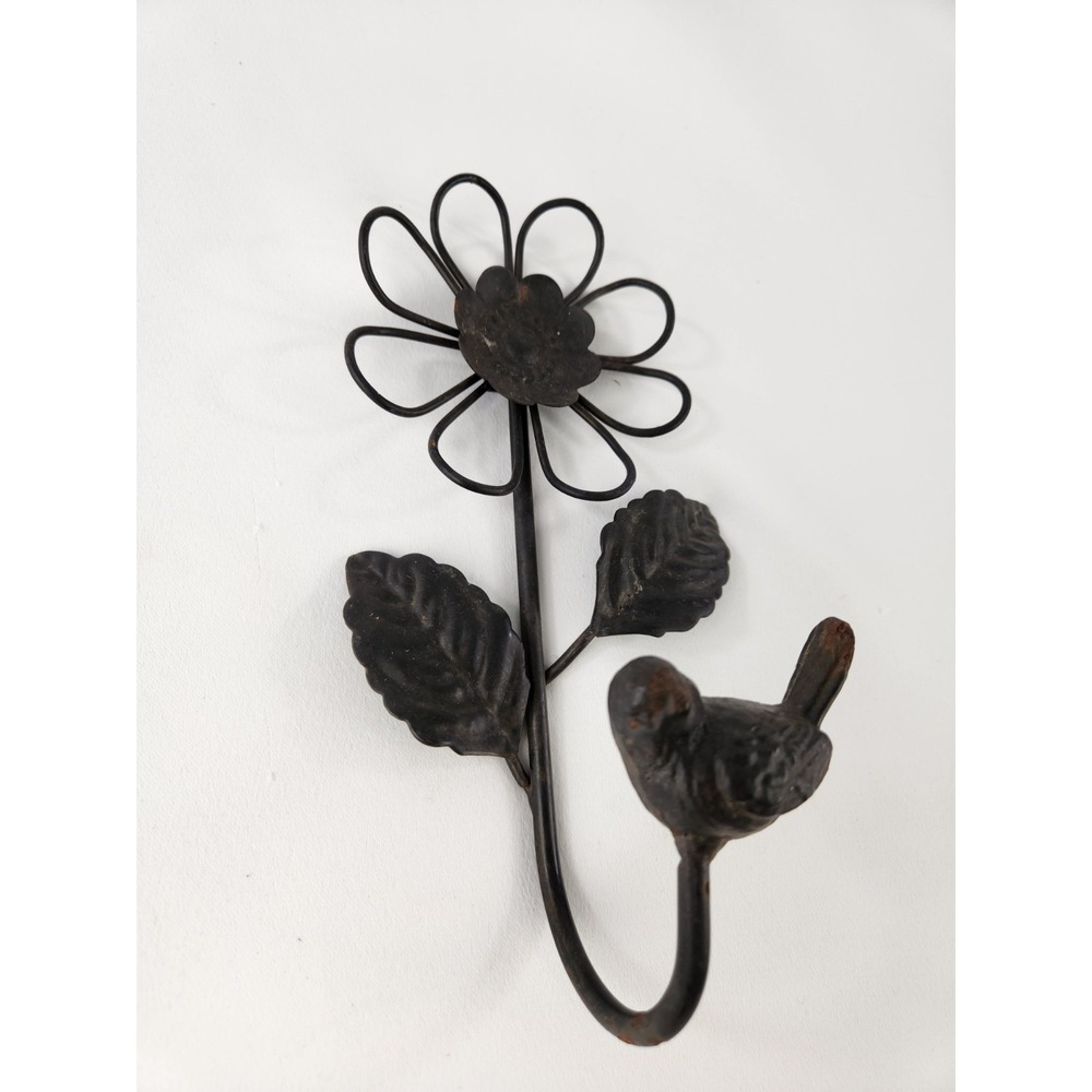 Bird and‎ Flower Decorative Cast Metal Wall Mount Rustic Hook Daisy Cottagecore